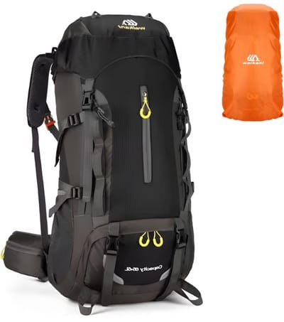 CarryQuest® 70L Bergbeklimming Rugzak - Waterdichte Trekking Backpack met Regenhoes, Rugventilatie & Verstelbare Schouderbanden - Zwart