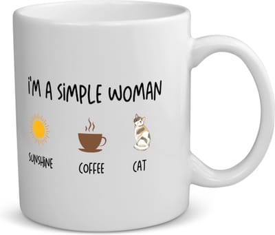 Akyol - i'm a simple woman sunshine, coffee, cat koffiemok - theemok - Quotes - vrouwen die simpel zijn - vrouwen - quotes - verjaardagscadeau - verjaardag - cadeau - kado - geschenk - gift - 350 ML inhoud