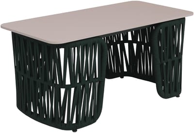 Loungetafel MCW-P90, tuintafel balkontafel outdoor, touwvlechtwerk Rope Sintersteen 43x90x45cm ~ groen, blad crème