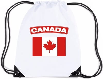 Canada thema sporttas - nylon rijgkoord rugzak - wit met vlag print - supporters - 11 liter - 45 x 34 cm