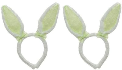 2x Wit/groene Paashaas oren verkleed diademen voor kids/volwassenen - Pasen/Paasviering - Verkleedaccessoires - Feestartikelen