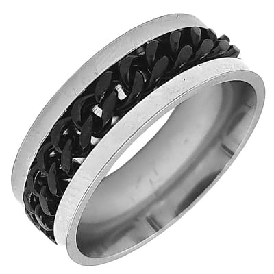 Tesoro Mio Michel – Heren Ring Voor Stoere Man – Staal Met Zwart – 20 mm / Maat 63