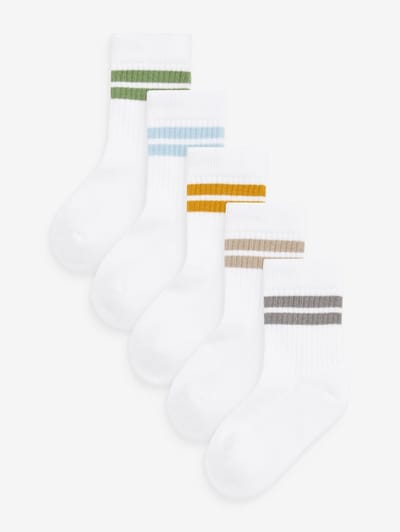 Next - Jongens - Set van 5 paar katoenrijke geribbelde sokken met bies, voetbed met extra demping - Wit
