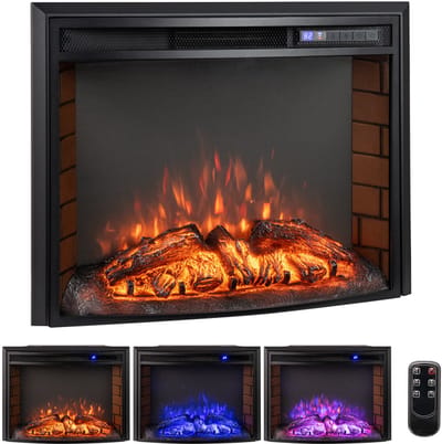 COSTWAY Elektrische open haard met verwarming, 1500 W, elektrische wandhaard met afstandsbediening, oververhittingsbeveiliging, 5H timer, instelbaar 3D-vlameffect en helderheid, 5000 BTU inbouwhaard