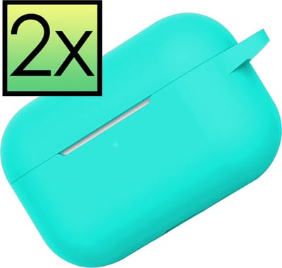 Hoes - 2 Stuks - Geschikt voor Apple Airpods Pro - Siliconen Hoesje met Clip - Silicone Case Cover - Mintgroen