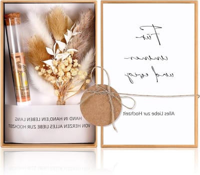 Bruiloft Geld Cadeauset met Cadeaubox, Wenskaart, Gedroogde Bloemen en Kraft Papier - Perfect voor Bruidspaar en Trouwerij