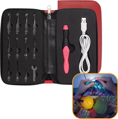 MIRO® Haaknaalden Pen met LED Verlichting - Oplaadbaar - 11 Verwisselbare Haakkoppen - 2 Lichtstanden - Ergonomisch - Inclusief Etui