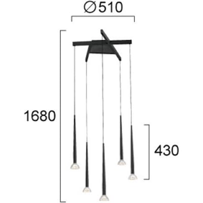 Viokef LED hanglamp Rina, zwart/helder, Ø 51 cm, metaal, 5-lamps.