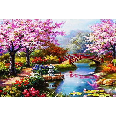 Diamant borduurwerk lente landschap & brug volledige ronde boor diamant schilderij kruissteek foto 20X30CM gray