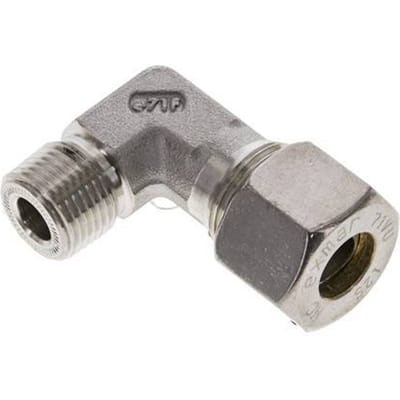 3/8'' NPT Buitendraad x 12S RVS L-Knelfitting 90 graden 630 Bar DIN 2353 - FL2E-MO-ST-038N-12-S