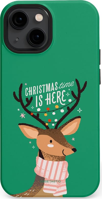 Casetastic hoesje geschikt voor Apple iPhone 13 mini - MagSafe - Dubbellaagse bescherming - Rudolf het Rendier op het groen - Fashion Case - Turquoise Perzik Donkergroen