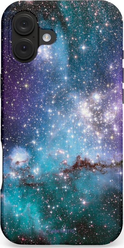 Casetastic hoesje geschikt voor Apple iPhone 16 Plus - MagSafe - Dubbellaagse bescherming - Nebula nachtdroom - Fashion Case - Donkergrijs Petrol Grijs Lavendel