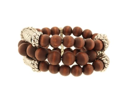 Behave - Kralenarmband bruin elastisch zilverkleur detail - herenstijl