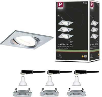 LED-inbouwlamp Nova schwenkbar Basisset zwenkbaar hoekig 84x84 mm 50° GU10 3x6,5W 3x460lm 230V 2700K Alu gedraaid
