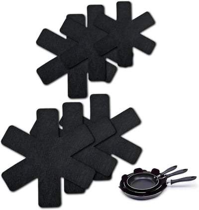 SnelShoppen - Set van 6 Pannenscheiding Protectors voor Stapelen, 6 Verschillende Maten, Zwart, Beschermende Pannenmatten voor Keuken en Koken (20-38