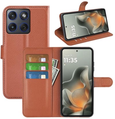 MobyDefend Hoesje - Geschikt voor Motorola Edge 70 - Kunstleren Wallet Book Case (Sluiting Voorkant) - Bruin
