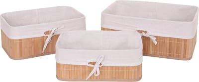 Set van 3 opbergmanden MCW-C21, opbergmand sorteerdoos plankmand, bamboe ~ natuurlijke kleur
