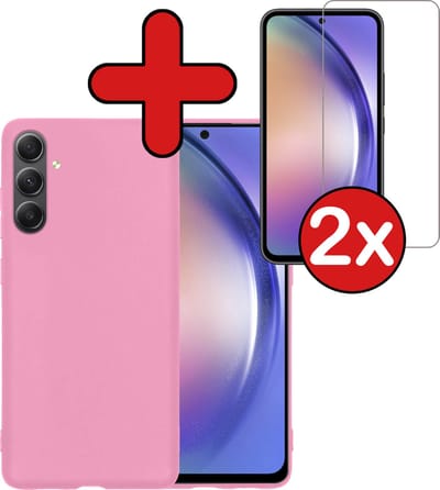 Hoesje - Met 2x Screenprotector - Geschikt voor Samsung Galaxy A54 - Sterk & Shockproof - Telefoon Hoes - Back Cover - Siliconen Case - Telefoonhoes - Lichtroze