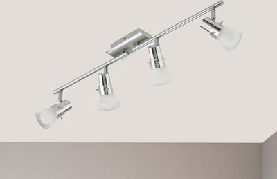 Trango4-lichts plafondlamp 1007-48 in chroomlook & geborsteld aluminium *FREYA* incl. 4x 5 Watt E14 LED lamp 3.000K warm wit Badkamerlamp, Halverlichting, Keukenlamp, Draaibare LED plafondlamp, Kroonluchter