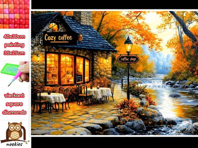 40x30cm Diamond Painting koffiehuis beekje (vierkant) nr 178