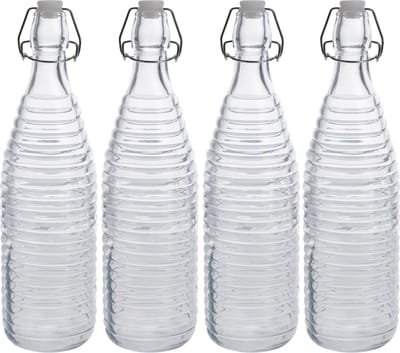 Fles met beugeldop - 4x - transparant - 1000 ml - glas - Koude dranken serveren/bewaren - Olie/azijn flessen - Decoratie flessen
