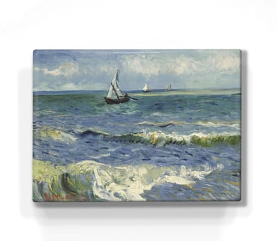 Zeegezicht bij Les Saintes-Maries-de-la-Mer - Vincent van Gogh - 26 x 19,5 cm - Niet van echt te onderscheiden schilderijtje op hout - Mooier dan een print op canvas - Laqueprint.