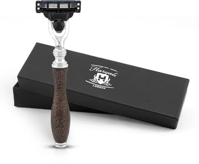 Haryali London 3 Edge Scheermes voor Mannen en Vrouwen - Metallic Lichaams- & Gezichtsscheermes - Luxe Scheermes voor Mannen - Herbruikbaar Scheermes - Antiek Kastanjebruin