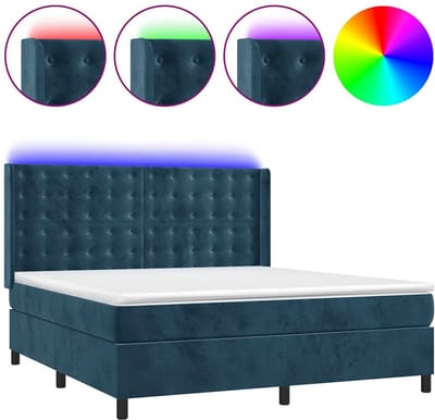 vidaXL - Boxspring - met - matras - en - LED - fluweel - donkerblauw - 160x200 - cm