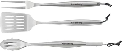 Klausberg KB-7900 Barbecue Set – 3-delige Grillset in RVS (Spatel, Vleesvork & Tang) - Giftset - Geschikt voor de Kamado / Weber liefhebbers