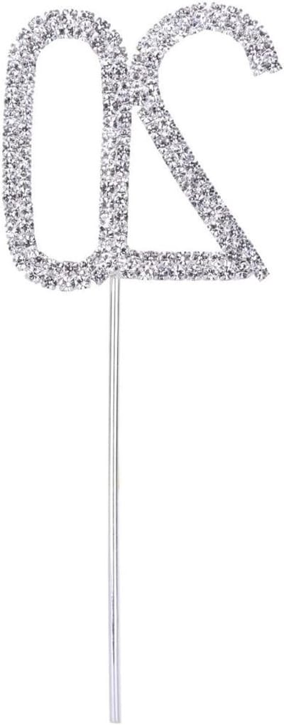 Taarttopper voor 20e verjaardag en jubileumviering met kristaldecoratie (zilver) - Voor Cake decoraties
