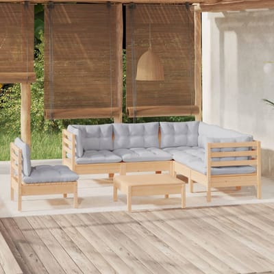 vidaXL - 6-delige - Loungeset - met - grijze - kussens - grenenhout
