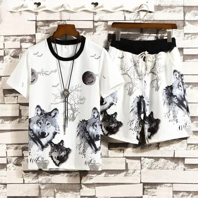 Zomer heren dun ijszijde casual pak kleurverloop losse grote board korte mouw shorts twee stukken M gray