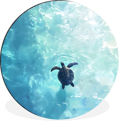 WallCircle - Wandcirkel - Muurcirkel - Schildpad - Zee - Blauw - Schittering - Aluminium - Dibond - 30x30 cm - Binnen en Buiten
