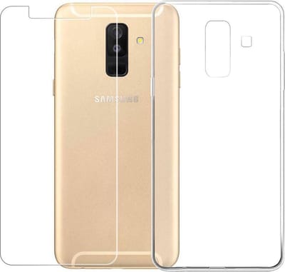 Soft Back Cover Hoesje Geschikt voor: Samsung Galaxy A6 Plus 2018 - Transparant TPU Siliconen Case & 2X Tempered Glas Combi - Transparant