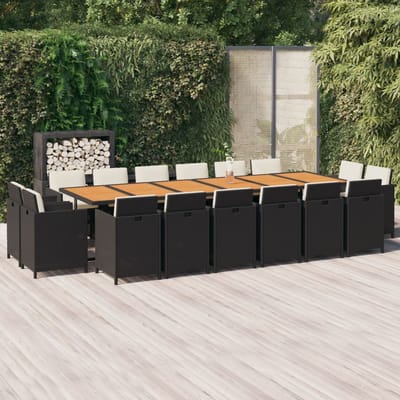 vidaXL - 17-delige - Tuinset - met - kussens - poly - rattan - zwart