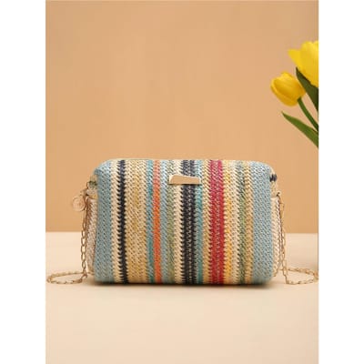 Kleur Stro Tas Regenboog Veelzijdig Meisje Crossbody Tas Geweven Camera Tas Handtassen Schattig Draagbare Schoudertas Dames Make-up Tas blauw