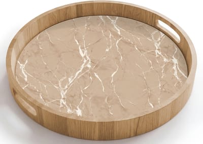 Dienblad rond 40x40 cm - Schootdienblad hout - Beige - Marmer - Organisch - Wit - Borrelplank rechthoek - Plateau houten dienbladen