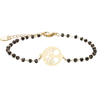Roestvrijstalen Levensboom Bedelarmband Voor Vrouwen Zwarte Kristalkralen Kettingen Armband Meisjes Feest Mode Vrouwelijke Sieraden