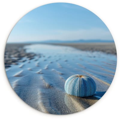 WallCircle® Wandcirkel 120x120 cm - Muurcirkel Strand - Schild - Water - Blauw - Muurdecoratie woonkamer - Wanddecoratie slaapkamer - Kamer decoratie accessoires - Ronde schilderijen XXL