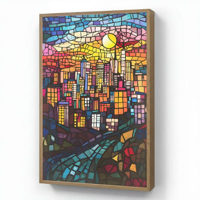 Wandlamp 70x100 cm - Oplaadbaar - Stad - Maan - Mozaïek - Kleurrijk - Wandlampen binnen woonkamer - Slaapkamer lamp - Decoratieve nachtlamp - Vloerlamp draadloos