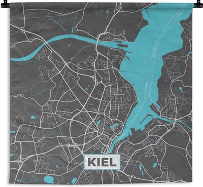 Wandkleed - Wanddoek - Stadskaart – Kiel – Duitsland – Plattegrond – Kaart - 180x180 cm - Wandtapijt