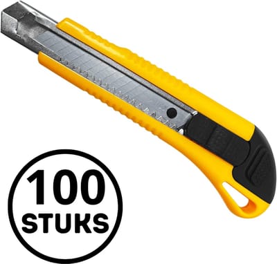 100x Stanleymes – Cuttermes – Breekmes – Behangmes – 18 mm – Afbreekmes met Schuifsluiting – RVS Snijmes – Set van 100 Stuks