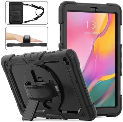 Hoesje Geschikt Voor Samsung Galaxy Tab A 10.1 Hoes - Tab A 10.1 (2019) Robuuste hoesje Hybridee Armor case met Handband - Zwart