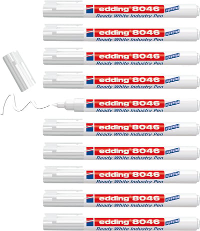 edding 8046 gebruiksklare witte industrie stift permanent - doos 10 stuks - 1-3 mm - witte kleur - na drogen van de inkt permanent