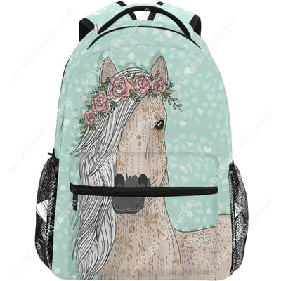 Schattig Paard Met Bloemen Sprookjes Reizen Laptop Rugzak Dagrugzakken Waterbestendig College School Computer Tas Boekentas Voor Vrouwen