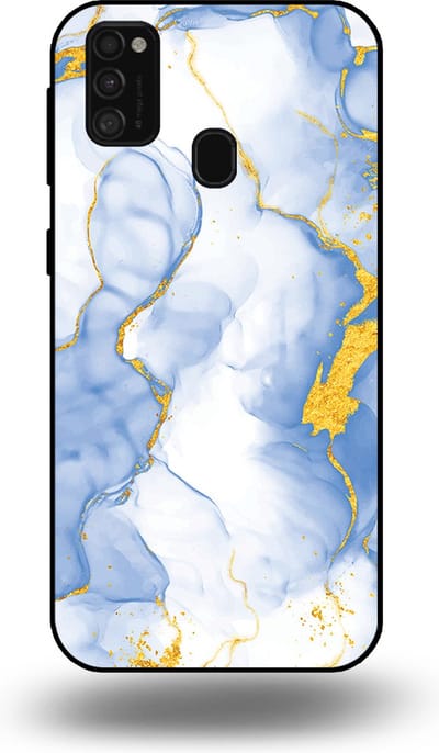 Smartphonica Telefoonhoesje Geschikt voor Samsung Galaxy M31 met Lichtblauw Goud Marmer Opdruk - TPU Backcover Case Lightblue Gold Marble Design geschikt voor Samsung Galaxy M31