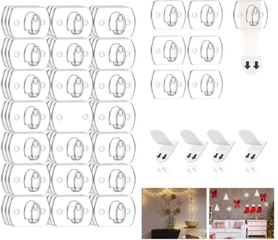Dailygoods - Mini-haken - Schadevrije kerstlichthaken - Doorzichtige muurclips - Transparant - Kabels en decoraties - Geschikt voor diverse oppervlakk