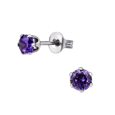 CS Joy - Oorbellen - 4 mm - Chirurgisch staal - paars zirkonia - oorknoppen