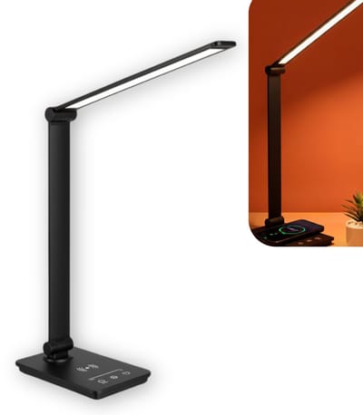 BDGoods® - Bureaulamp - Daglichtlamp - 5 standen Licht - Zwart - Helpt Tegen Winterdip - Wireless Charger - Daglichtlampen - Leeslampje - Daglichtlamp Hobby - Lamp - Leeslamp Staand - Lampen - Kantoor Lamp - Bureaulamp Led