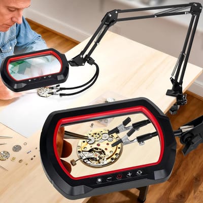 Vergrootglas met Licht - Vergrootlamp Werklamp - Gedetailleerd Werk - 12x Vergroting 5 Kleuren - 5.4x3.3 Inch Vierkant - Rood